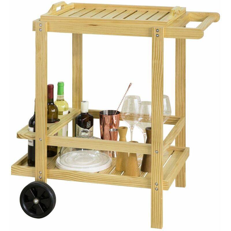 

FKW95-N Camarera de Madera Pino para Bebidas con 2 Estantes y 1 Bandeja Móvil 76 * 53 * 85 cm ES - Sobuy