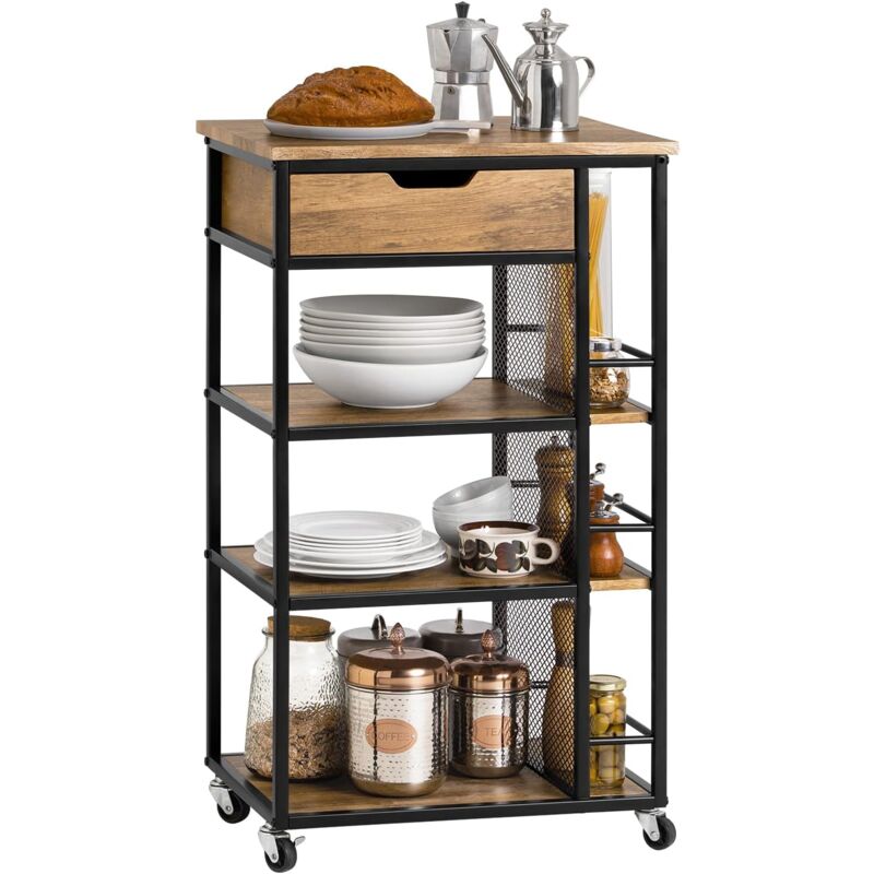 Sobuy - FKW99-N Desserte de Cuisine Roulante Chariot de Service Meuble de Rangement à Roulettes Multifonctionnel avec 1Tiroir, 3 Etagères et Etagères