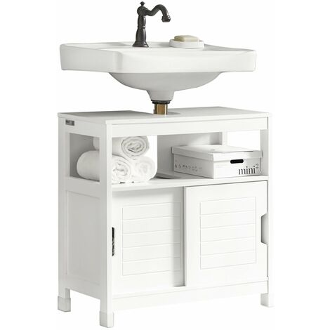 SoBuy®Mueble para debajo del lavabo, armario de baño de suelo, 1 estante y 2 puertas correderas, H60cm, FRG128-W
