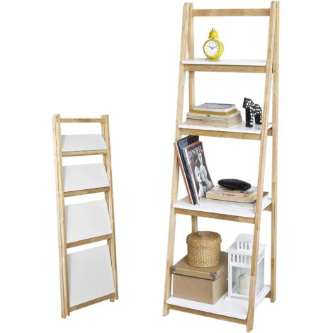 SoBuy FRG162-N Leiterregal klappbar Standregal Bücherregal mit 4 Böden Kautschukholz und MDF BHT: 42x140x34cm