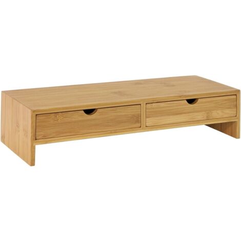SoBuy FRG198-N Monitor Bildschirm Ständer Monitorerhöhung Bildschirmerhöher Monitorständer Tischaufsatz aus Bambus mit 2 Schubladen BHT ca.: 47x18x11cm