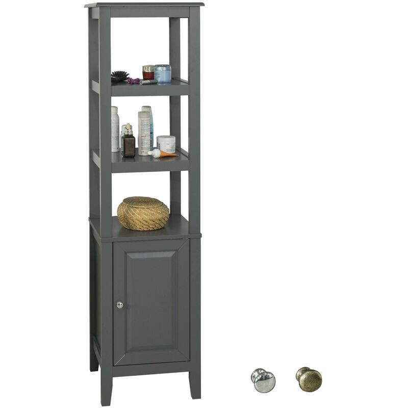 

SoBuy FRG205-DG, Mueble Columna de baño, Armario para baño,estanterías de baño- 3 estantes y 1 Puerta,ES