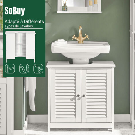 SoBuy FRG237-II-W Meuble sous-Lavabo Meuble de Salle de Bain - 2 Portes et 2 étages à l’intérieur -Blanc