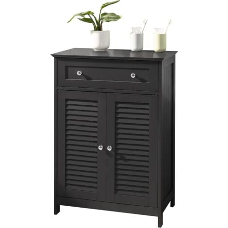 SoBuy FRG238-DG Meuble Bas de Salle de Bain avec Tiroir et Cloison Amovible Meuble de Rangement Buffet Commode – Gris foncé