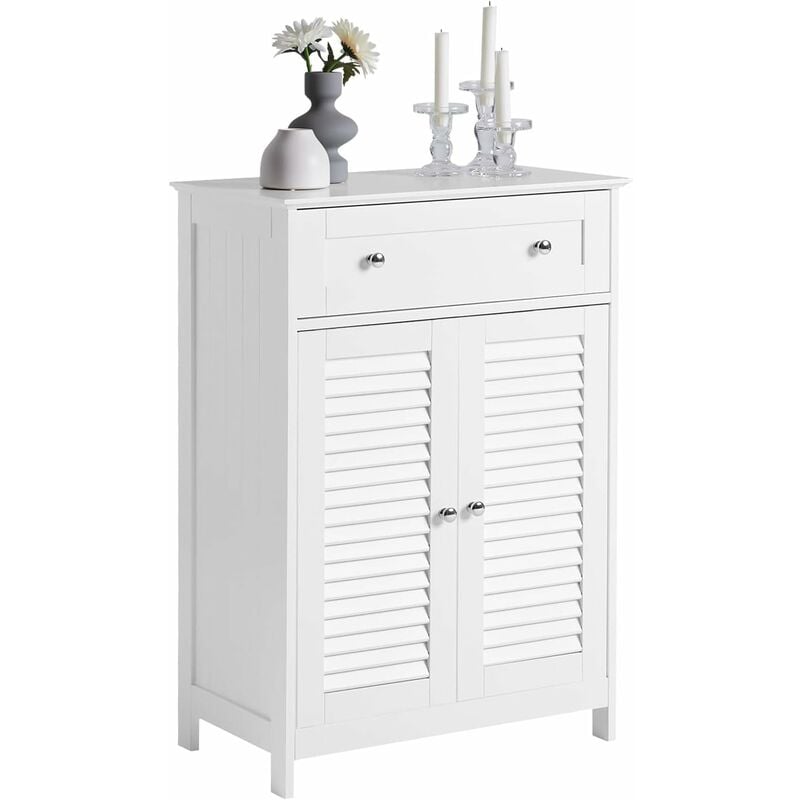 FRG238-W Buffet Placard Meuble de Rangement Commode avec Tiroir et Cloison Amovible pour Entrée, Chambre Salon, Cuisine et Salle de Bain - Sobuy