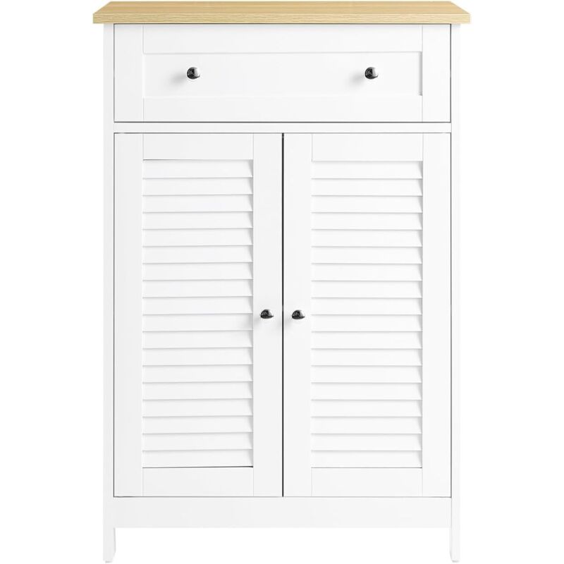 FRG238-WN Meuble Bas de Salle de Bain, Commode pour Salle de Bain, Placard de Rangement avec étagère réglable, 1 Tiroir et 2 Portes, Blanc, 60x35x88