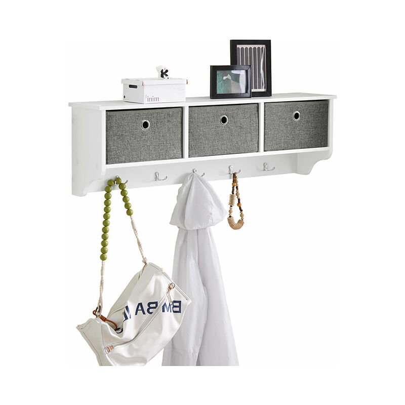 

FRG282-W,Moderna estantería de Pared, Perchero, Estante de Pared,con 5 Ganchos y 3 cajones,L100 cm,ES - Sobuy