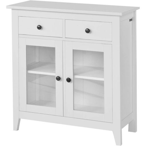 SoBuy FSB05-W Kommode Flurschrank Wohnzimmerschrank Sideboard Küchenschrank mit 2 Schubladen und 2 Glastüren B80XT32XH86cm weiß