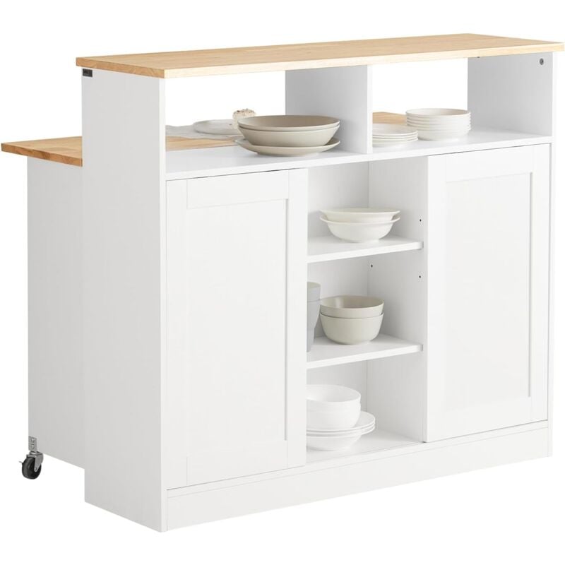FSB36-WN Buffet de Rangement Placard de Cuisine Ilot de Cuisine Armoire de Cuisine Multi-rangements avec Portes Coulissantes et Plan de Travail