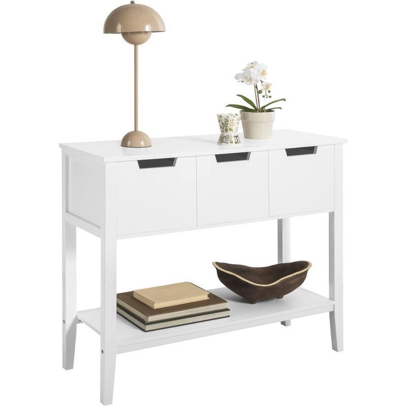SoBuy FSB51-W Table Console, Table d’Entrée, Bout de Canapé avec 3 tiroirs et 1 étagère, pour Entrée, Chambre, Salon, Coiffeuse, Blanc