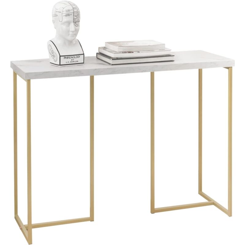 Sobuy - FSB58-G Table Console Table d'Appoint Bout de Canapé Table d'Entrée Effet Marbre Cadre en Fer Haute Qualité pour Couloir, Porche, Salon ou