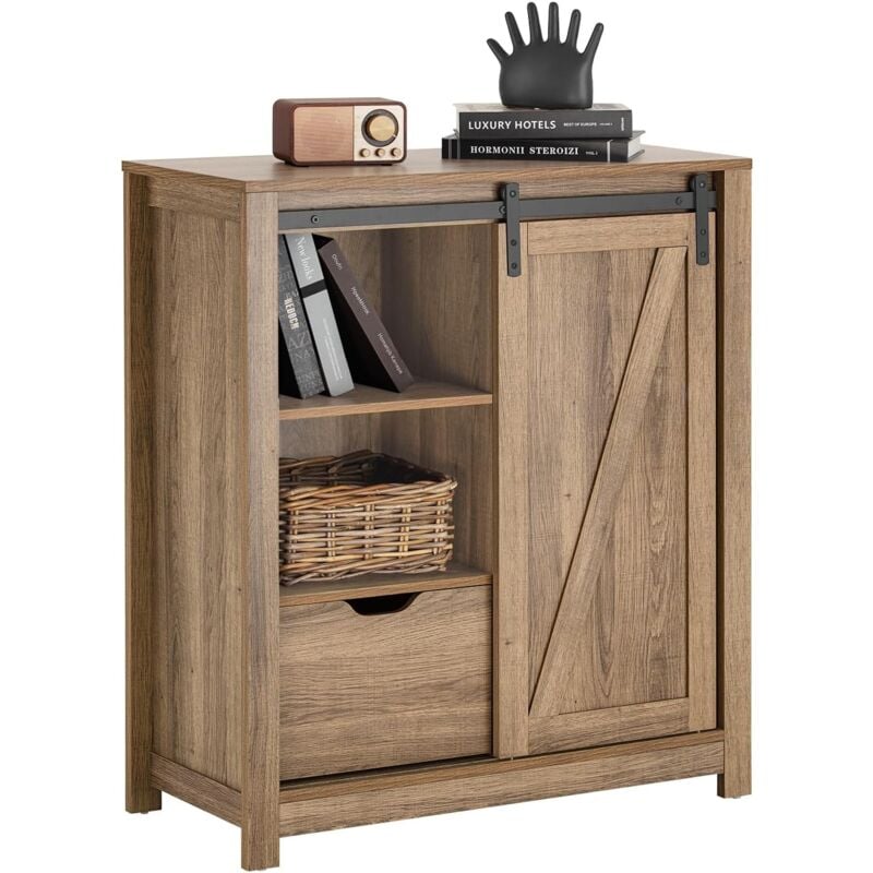 FSB59-BR Armoire à Chaussures Commode à Chaussures Meuble Colonne Meuble Bas Placard de Rangement Commode avec Porte de Grange Coulissante - Sobuy