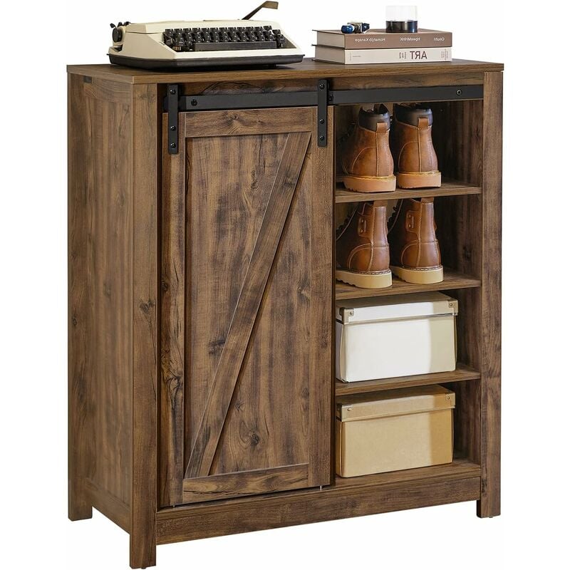 FSB59-N Meuble Bas Meuble Colonne Placard de Rangement Commode avec Porte de Grange Coulissante Armoire à Chaussures Commode à Chaussures - Sobuy