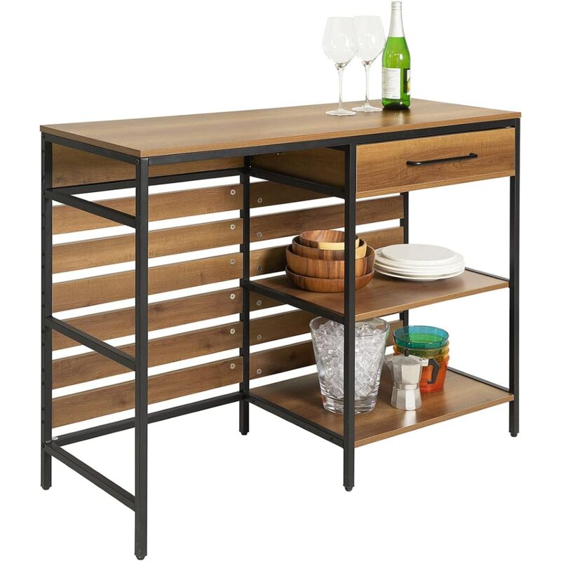 Sobuy - FSB71-PF Table de Cuisine Meuble de Rangement Cuisine Comptoir de Cuisine avec Tiroir et 2 Étagères, Cadre en Acier Stable, Style Industriel
