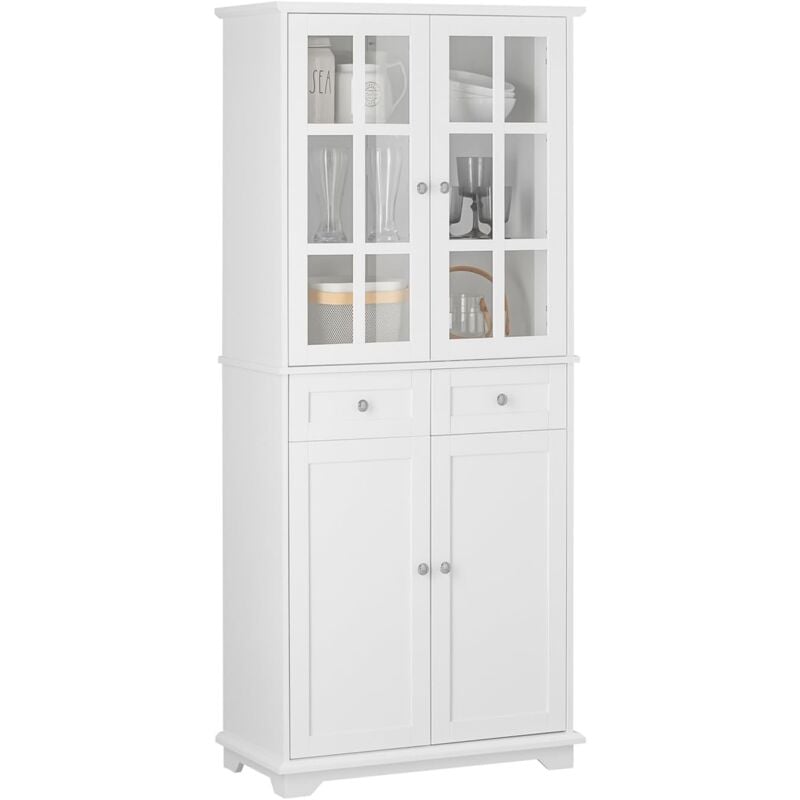 FSB76-W Buffet Haut, Buffet de Cuisine, Armoire de Rangement, Meuble Vitrine, Meuble de Rangement pour Cuisine Salle à Manger Salle de Séjour avec 4