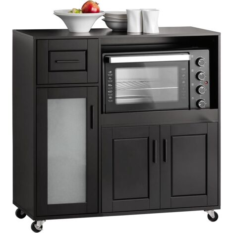 SoBuy FSB78-SCH Sideboard auf Rollen Küchenwagen Mikrowellenschrank Küchenschrank Rollwagen Aufbewahrungsschrank Küchekommode Küchentrolley Schwarz BHT ca. 88,5x89x40cm