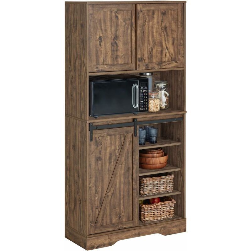 FSB83-N Buffet de Cuisine Meuble de Rangement Armoire de Cuisine Multi-rangements Buffet de Salle à Manger avec Porte de Grange Coulissante - Sobuy