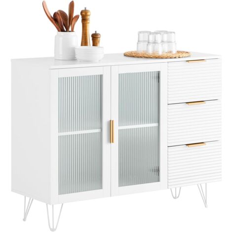 SoBuy FSB86-W Küchenschrank Kücheninsel mit Glastüren freistehend Highborad Kommode Sideboard Bartisch Buffet Badezimmerschrank Weiß BHT ca. 108x85x40cm