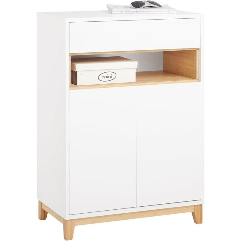 Sobuy - FSB97-WN Meuble Chaussures, Meuble Entrée, Commode, Armoire de Rangement, Buffet Multifonctionnel avec 1 Tiroirs, 1 Compartiment et 2 Portes,