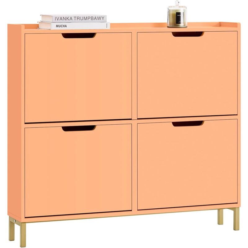 FSR100-RS Meuble Chaussure, Rangement Chaussure, Meuble d'Entrée, Armoire à Chaussures, Meuble de Rangement, Commode à 4 Abattants, Coffre Rangement,
