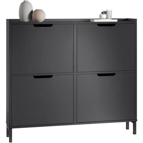 SoBuy FSR100-SCH Meuble de Rangement à Chaussures Armoire à Chaussures Commode à Chaussures 4 abattants Meuble d'entrée Coffre Rangement pour Chaussures – Noir