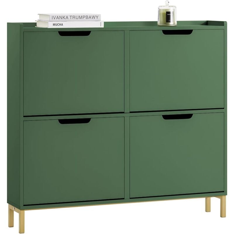 FSR100-SY Meuble Chaussure, Rangement Chaussure, Meuble d'Entrée, Armoire à Chaussures, Meuble de Rangement, Commode à 4 Abattants, Coffre Rangement,
