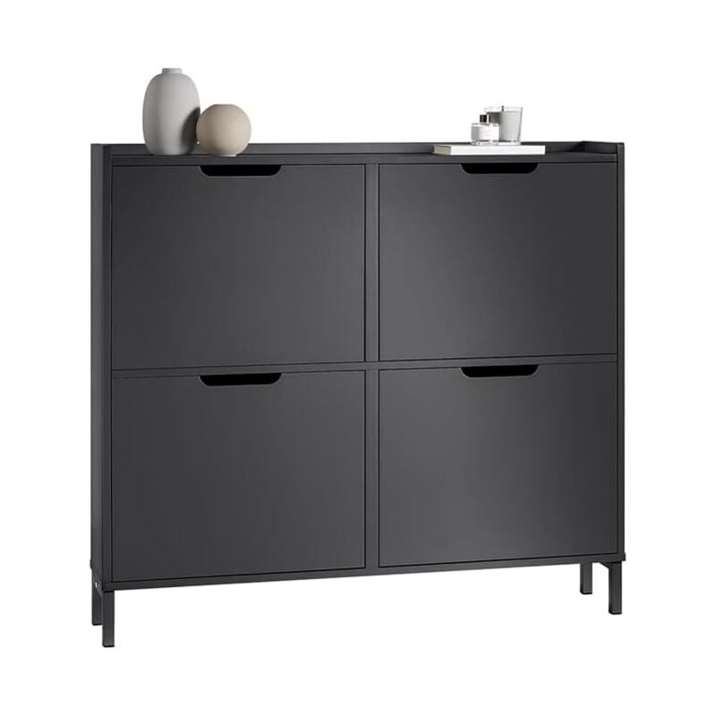 SoBuy FSR100-SCH Meuble de Rangement à Chaussures Armoire à Chaussures Commode à Chaussures 4 abattants Meuble d'entrée Coffre Rangement pour