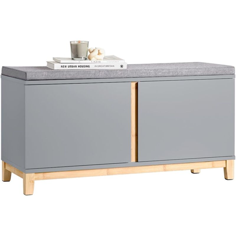 FSR117-HG Banc à Chaussures Banc de Rangement Meuble à Chaussures d'Entrée avec Siège Rembourré et 2 Portes, pour Couloir, Entrée, Chambre à Coucher