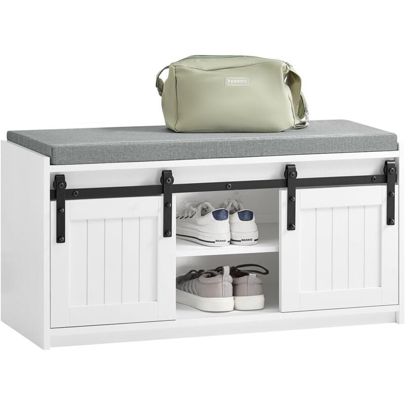 FSR133-K-W Étagère à Chaussures, Meuble à Chaussures, Porte-Chaussures avec 2 Portes, Meuble d'entrée, Coffre Rangement pour Chaussures avec Porte de