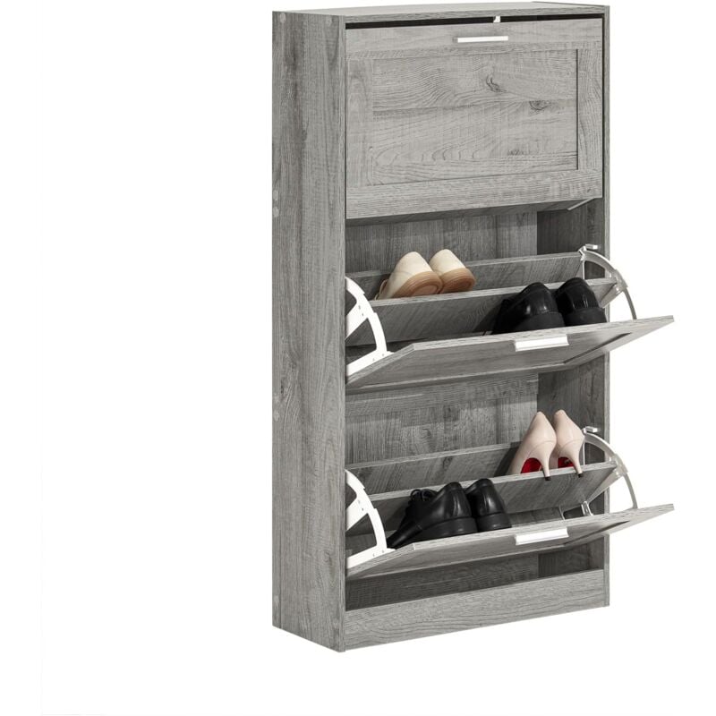 Sobuy - FSR137-L-HG Meuble à Chaussures Armoire à Chaussures Commode à Chaussures Meuble d'entrée, Meuble de Rangement à Chaussures avec 3 Abattants