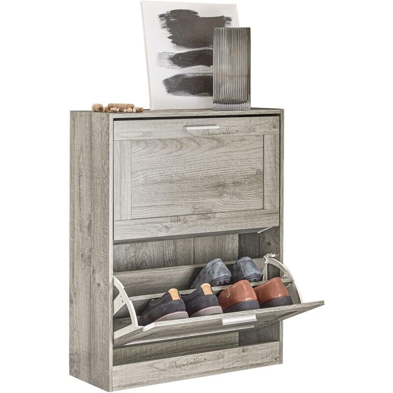 SoBuy FSR137-HG Meuble à Chaussures Armoire à Chaussures Commode à Chaussures Meuble d'entrée, Meuble de Rangement à Chaussures avec 2 Abattants pour