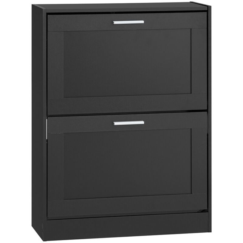 Sobuy Fsr137-sch Schuhschrank Schuharmoire Schuhkommode Eingangsschrank, Schuhräumschrank Mit 2 Klappen Für Eingang Flur – L60xp25xh80 Cm, Schwarz