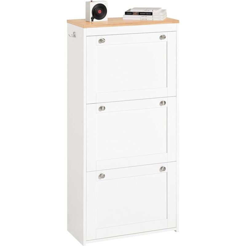 Sobuy - FSR144-WN Meuble à Chaussures à 3 Abattants Meuble de Rangement à Chaussures Armoire à Chaussures Commode à Chaussures Meuble d'Entrée Coffre