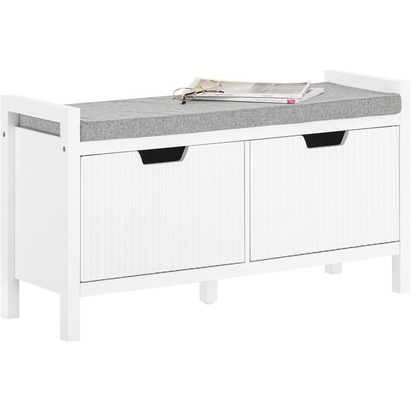 FSR146-W Banc à Chaussures, Banc d'Entrée, Banc de Couloir, Meuble de Rangement pour Entrée avec Coussin Rembourré et 2 Portes - Sobuy