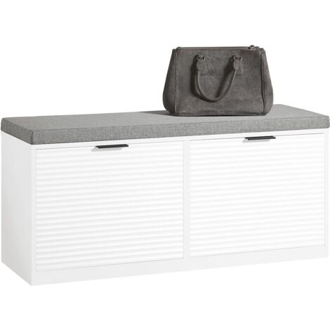 SoBuy FSR147-W Sitzbank Sitzkommode Schuhkipper mit Sitzfläche Schuhtruhe 2 Klappen mit Schuhfach Landhausstil Weiß BHT ca. 105x48x35cm