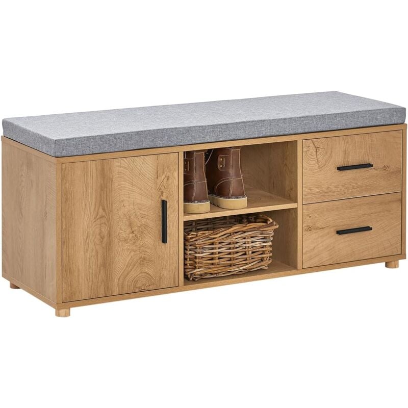 FSR148-N Banc de Rangement à Chaussure, Banc à Chaussures, Meuble d'entrée Meuble de rangement avec coussin rembourré, 2 compartiments, 1 porte et 2