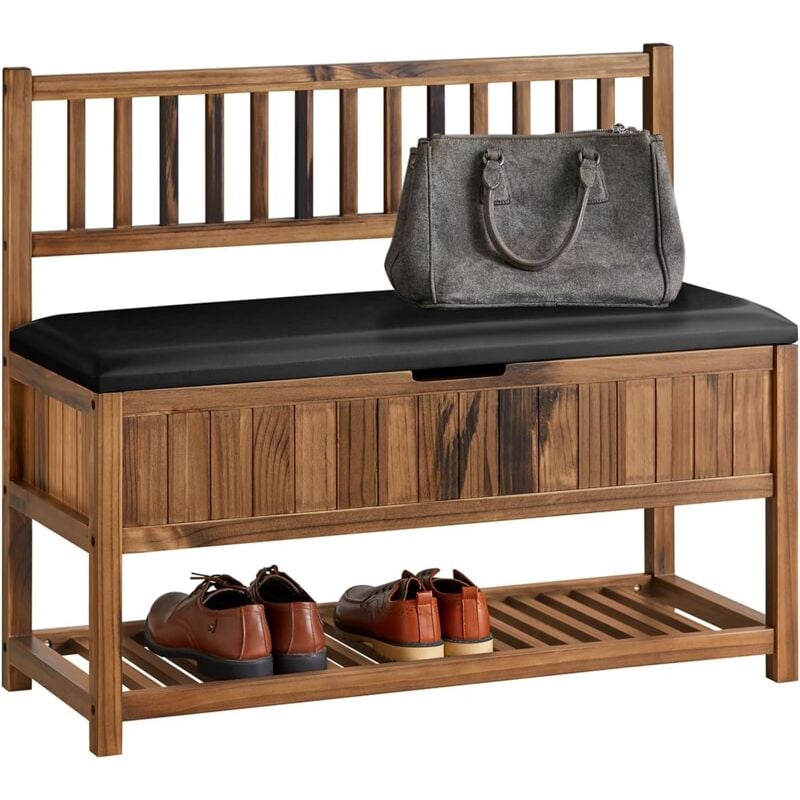 SoBuy FSR150-N Banc de Rangement à Chaussure, Banc d'entrée, Meuble d'entrée, Bout de Lit, Banquette avec Dossier et Coussin Rembourré, en Bois de Pin