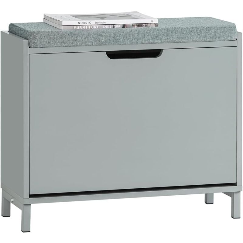 Sobuy - FSR151-K-HG Banc Chaussures, Rangement pour Chaussures, Armoire à Chaussures, Meuble d'entrée, Coffre avec 1 Abattants et 1 Coussin, Gris,
