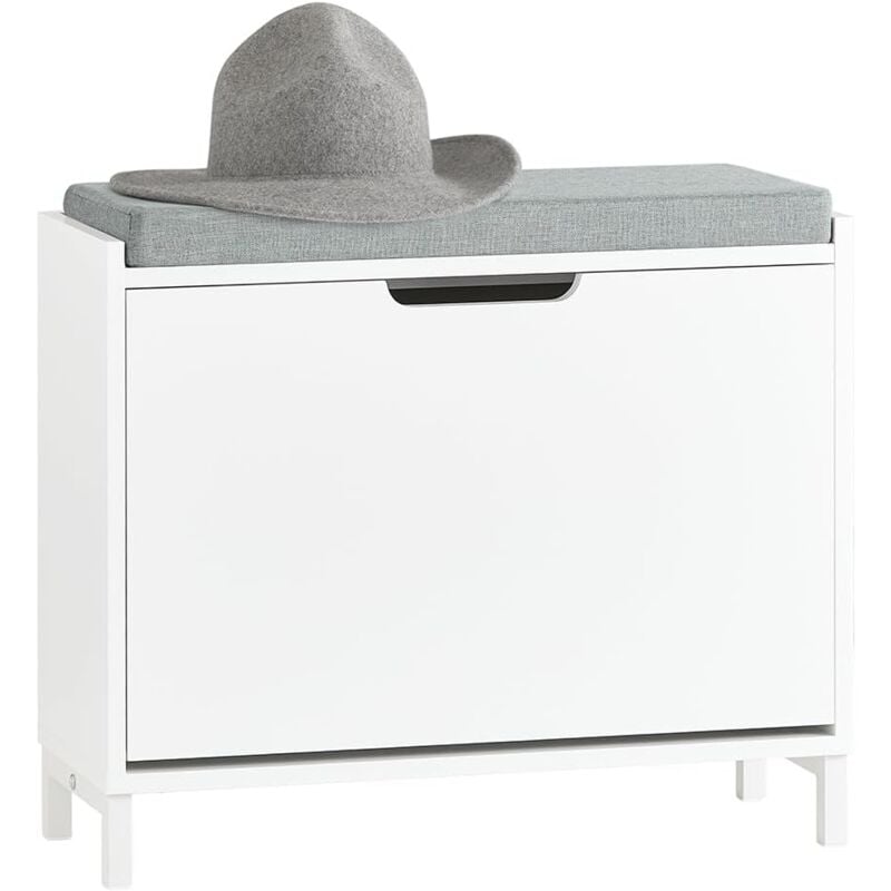 Sobuy - FSR151-K-W Banc Chaussures, Rangement pour Chaussures, Armoire à Chaussures, Meuble d'entrée, Coffre avec 1 Abattants et 1 Coussin, Blanc,