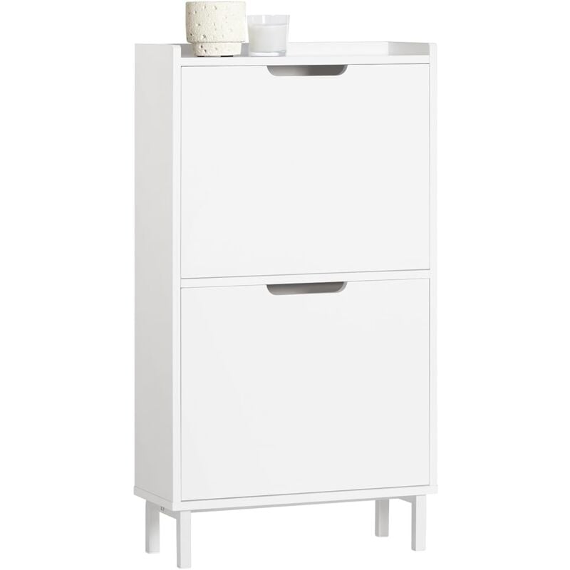 SoBuy FSR151-W Meuble à Chaussures Meuble de Rangement à Chaussures avec 2 Abattants Armoire à Chaussures Commode à Chaussures Meuble d'Entrée