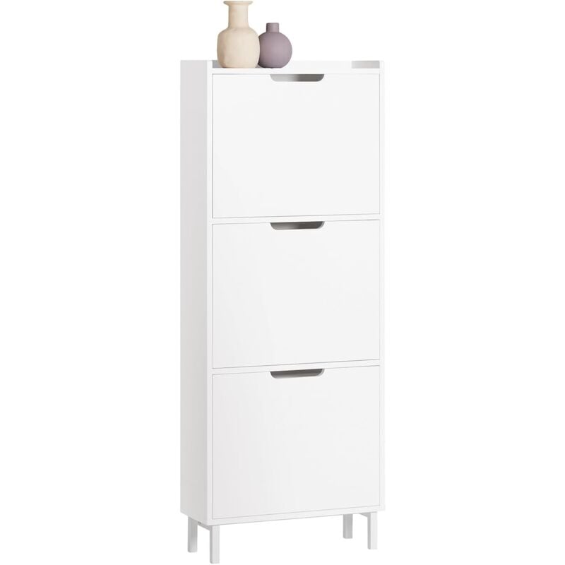 Sobuy - FSR151-H-W Meuble à Chaussures Meuble de Rangement à Chaussures avec 3 Abattants Armoire à Chaussures Commode à Chaussures Meuble d'Entrée