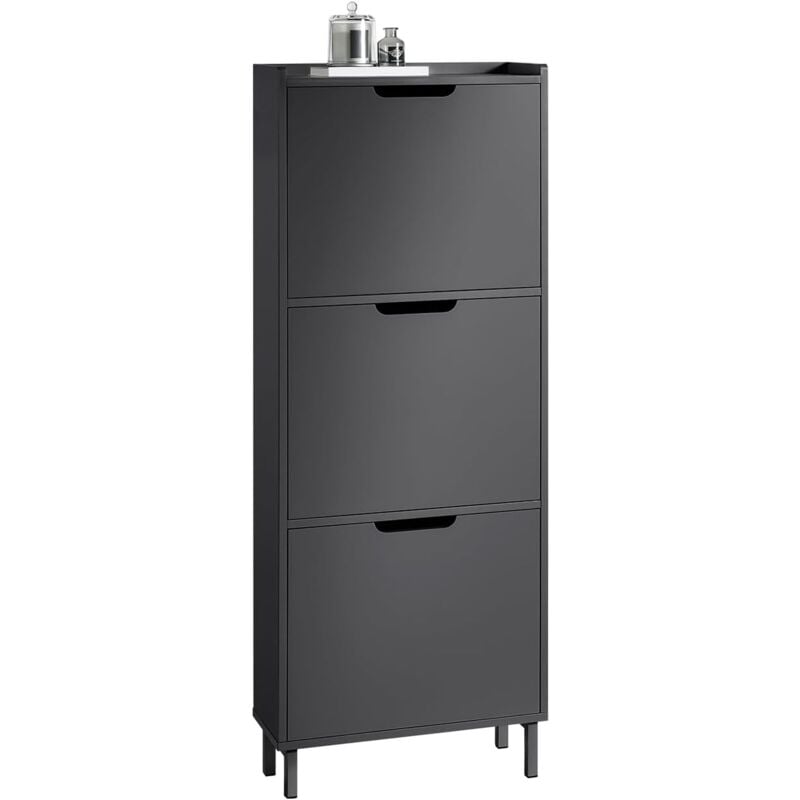 FSR151-H-SCH Meuble à Chaussures Meuble de Rangement à Chaussures avec 3 Abattants Armoire à Chaussures Commode à Chaussures Meuble d'Entrée