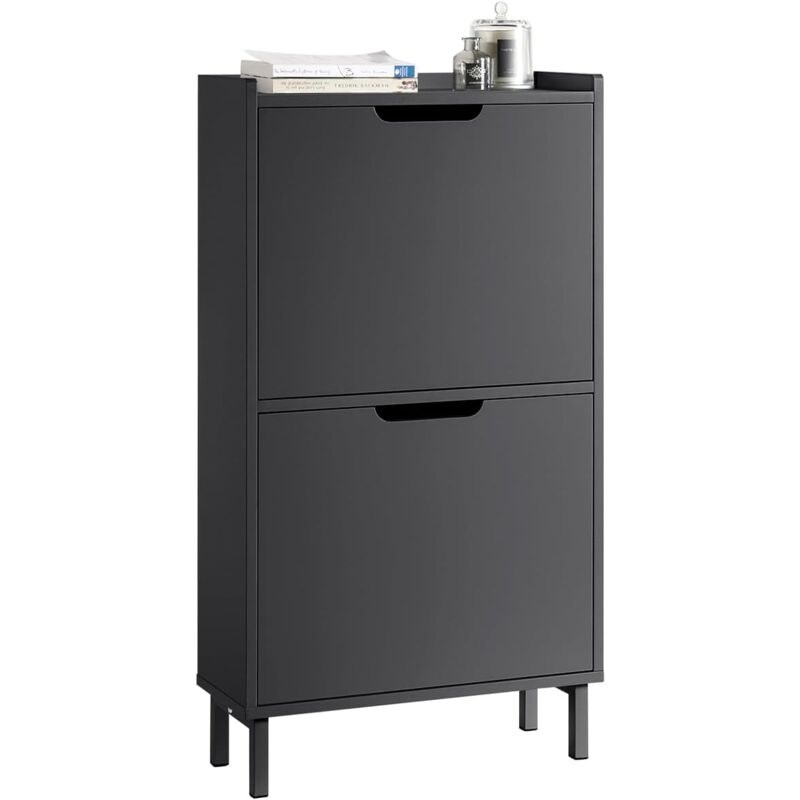 Sobuy - FSR151-SCH Meuble à Chaussures Meuble de Rangement à Chaussures avec 2 Abattants Armoire à Chaussures Commode à Chaussures Meuble d'Entrée