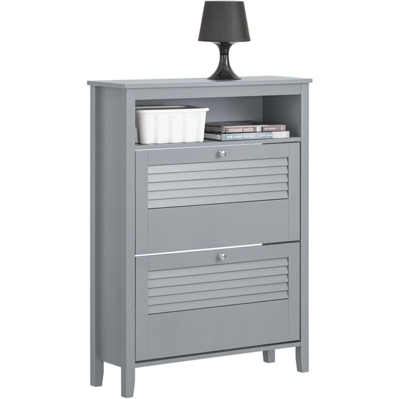 SoBuy FSR152-HG Armoire à Chaussures Commode à Chaussures 2 Abattants Meuble de Rangement à Chaussures Meuble d'entrée Coffre Rangement pour