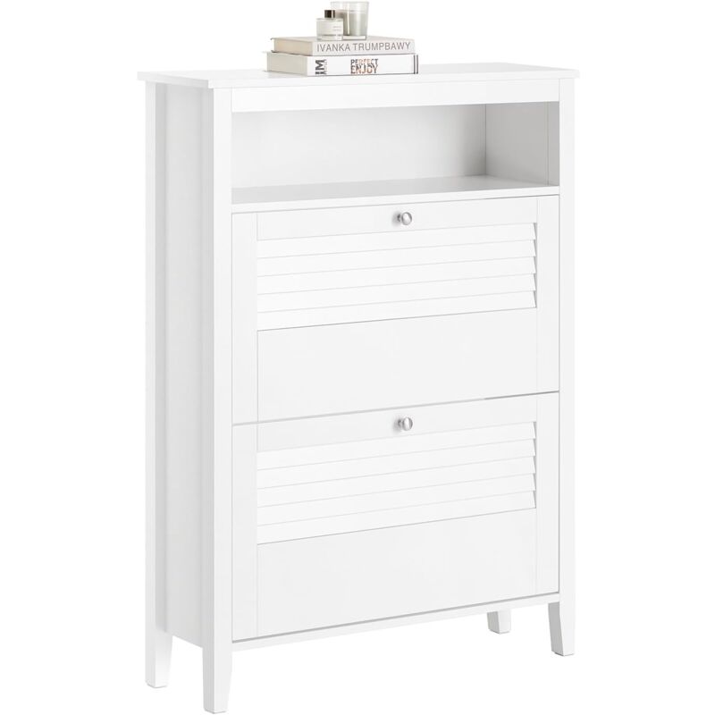 FSR152-W Armoire à Chaussures Commode à Chaussures 2 Abattants Meuble de Rangement à Chaussures Meuble d'entrée Coffre Rangement pour Chaussures