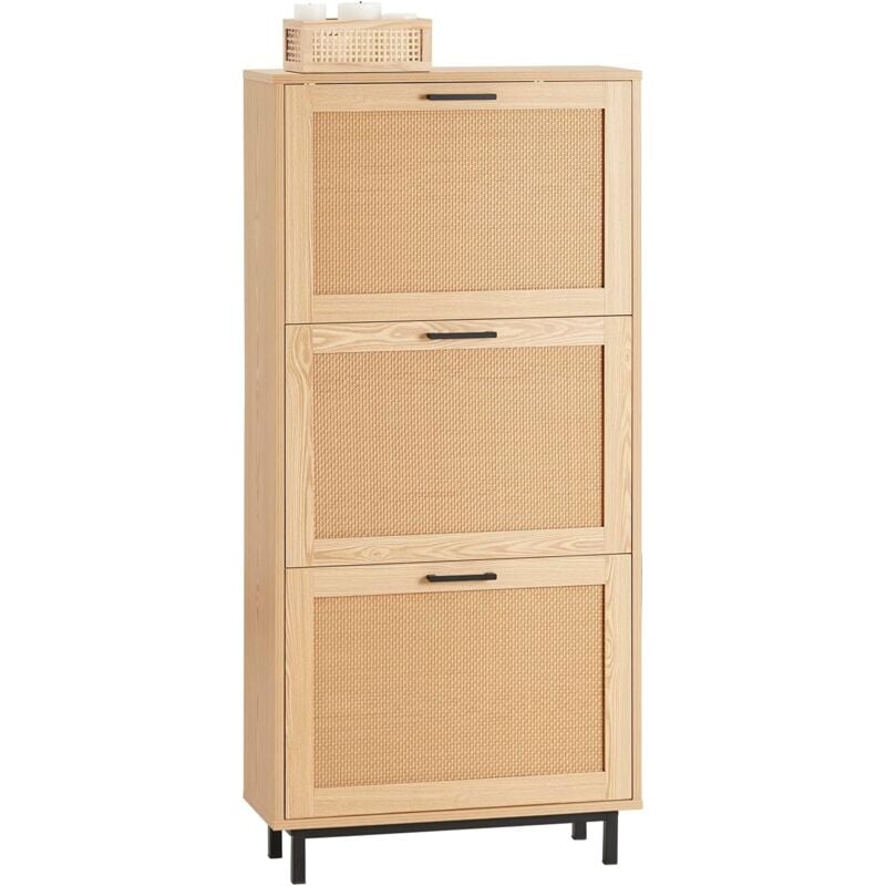 Sobuy - FSR155-N Meuble à Chaussures, Armoire à Chaussures, Commode à Chaussures avec 3 Abattants, Meuble de Rangement à Chaussures, Effet Cannage