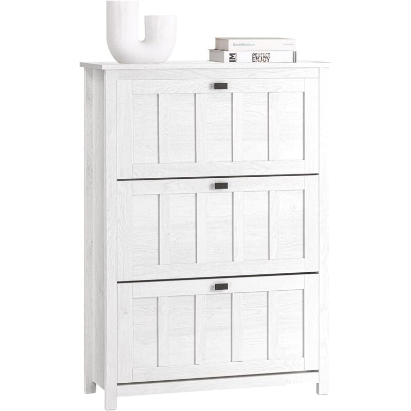 FSR162-W Meuble à Chaussures Armoire à Chaussures Commode à Chaussures Meuble d'entrée Meuble de Rangement à Chaussures avec 3 Abattants pour Entrée