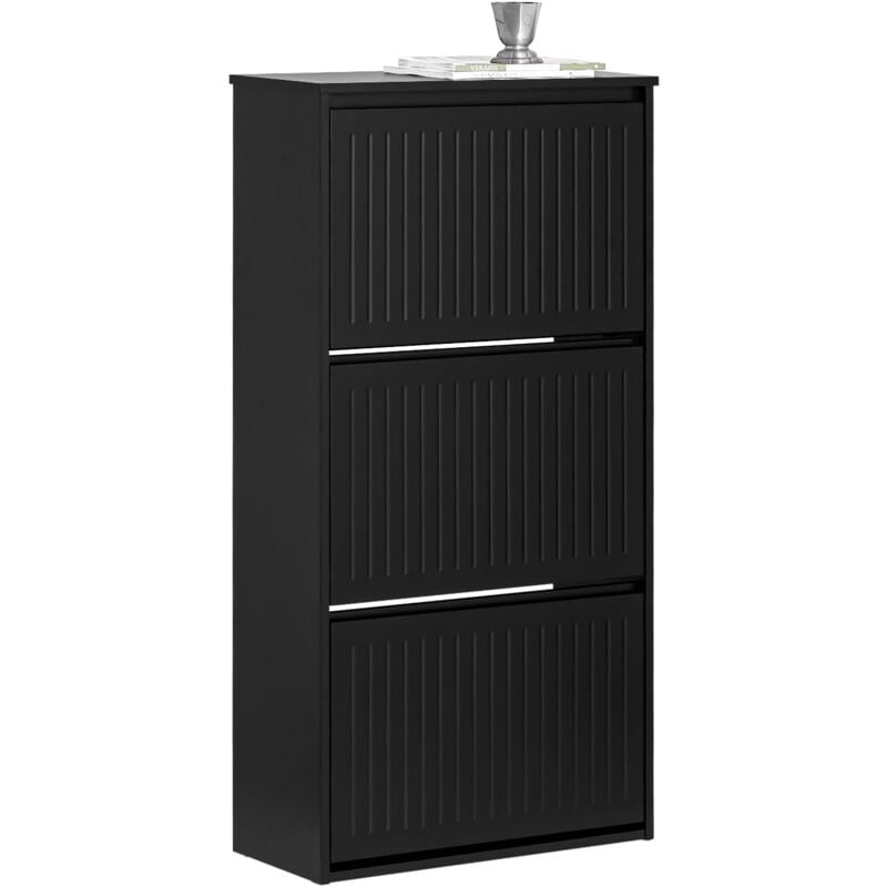 Sobuy - FSR165-H-SCH Meuble à Chaussures Meuble d'entrée Meuble de Rangement à Chaussures avec 3 Abattants pour Petite Entrée Couloir, Noir