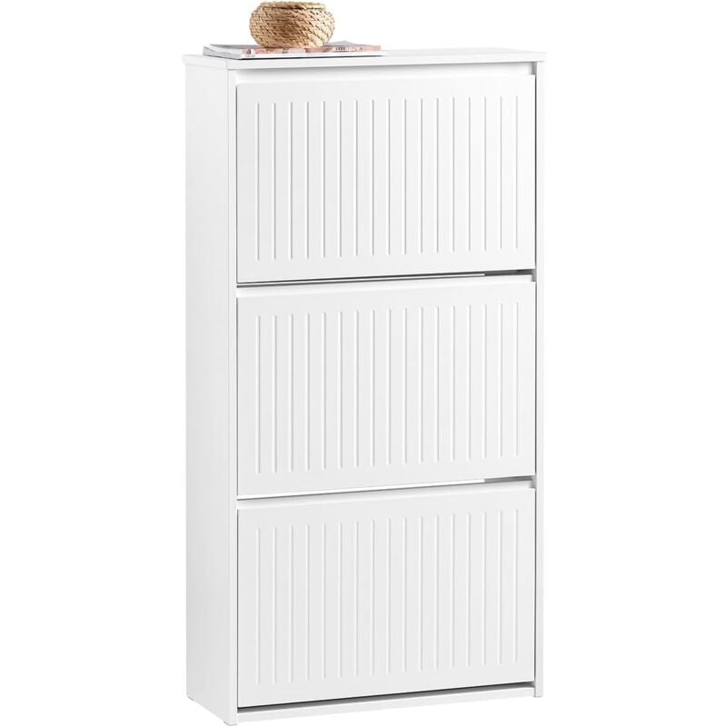 SoBuy FSR165-H-W Meuble à Chaussures Meuble d'entrée Meuble de Rangement à Chaussures avec 3 Abattants pour Petite Entrée Couloir, Blanc