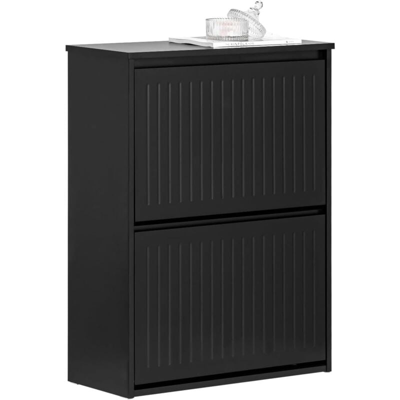 Sobuy - FSR165-K-SCH Meuble à Chaussures Meuble d'entrée Meuble de Rangement à Chaussures avec 2 Abattants pour Petite Entrée Couloir, Noir